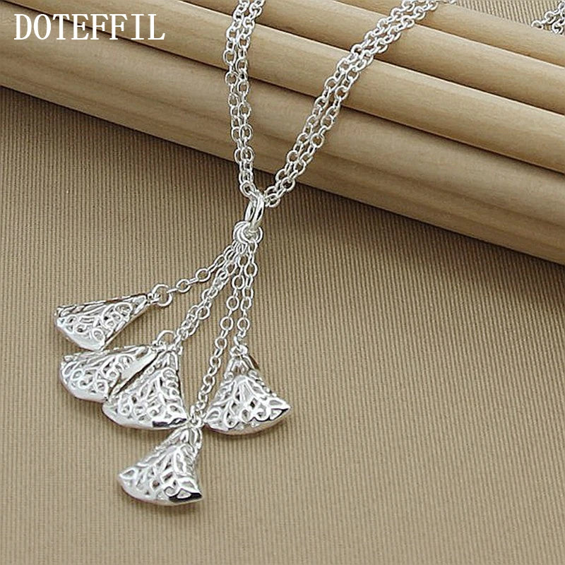 925 Sterling Silver Multi-Chain Hollow Ball Five Pendant Necklace Chain