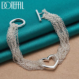 925 Sterling Silver Multi-Line Chain Heart Bracelet
