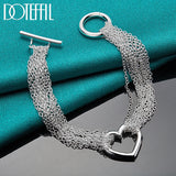 925 Sterling Silver Multi-Line Chain Heart Bracelet
