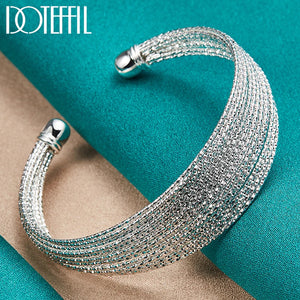 925 Silver Multi-line Bangle Bracelet Wedding Engagement Jewelry