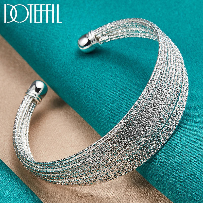 925 Silver Multi-line Bangle Bracelet Wedding Engagement Jewelry