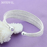 925 Silver Multi-line Bangle Bracelet Wedding Engagement Charm Jewelry