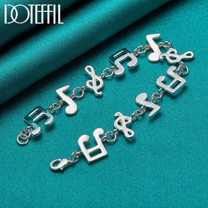 925 Silver Music Symbol Chain Bracelet Women Wedding Party Jewelry