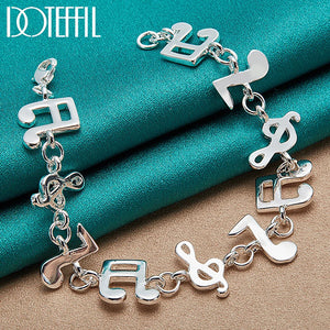 925 Silver Music Symbol Chain Bracelet Women Wedding Party Jewelry