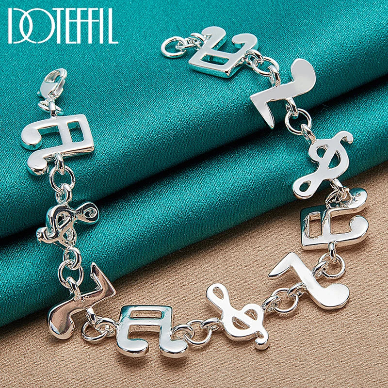 925 Silver Music Symbol Chain Bracelet Women Wedding Party Jewelry