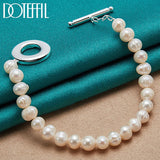 925 Silver Freshwater Pearl Bracelet Women Wedding Engagement Party Jewelry