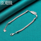 925 Silver Net Snake Heart Chain Bracelet Wedding Jewelry