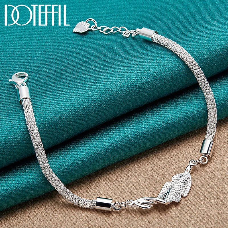 925 Silver Net Snake Heart Chain Bracelet Wedding Jewelry