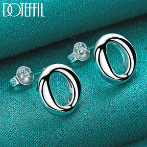 925 Silver O Stud Earring Woman Wedding Engagement Jewelry