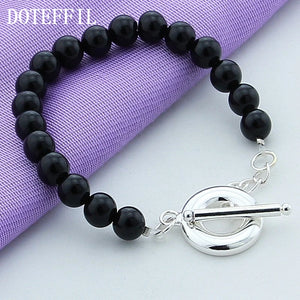 925 Silver OT Buckle Agate Bracelet Woman Charm Jewelry