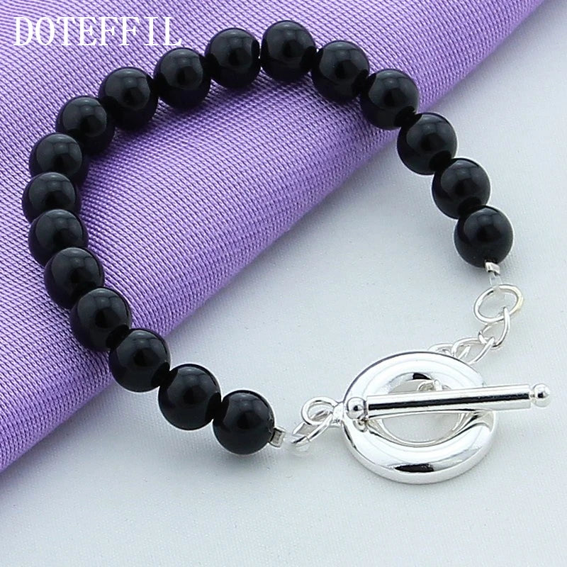 925 Silver OT Buckle Agate Bracelet Woman Charm Jewelry