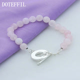 925 Silver Pink Agate Bracelet Charm Wedding Jewelry