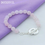 925 Silver Pink Agate Bracelet Charm Wedding Jewelry