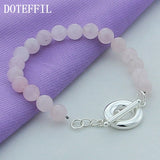 925 Silver Pink Agate Bracelet Charm Wedding Jewelry