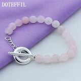 925 Silver Pink Agate Bracelet Charm Wedding Jewelry