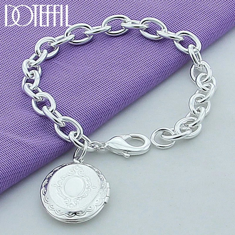 925 Silver Oval Photo Frame Pendant Bracelet for Woman