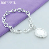 925 Silver Oval Photo Frame Pendant Bracelet for Woman