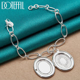 925 Sterling Silver Oval Photo Frame Pendant Bracelet Chain Charm
