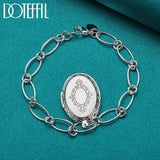 925 Sterling Silver Oval Photo Frame Pendant Bracelet Chain Charm