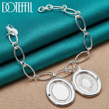 925 Sterling Silver Oval Photo Frame Pendant Bracelet Chain Charm