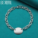 925 Sterling Silver Oval Pendant Bracelet Thick Chain Wedding Engagement Jewelry