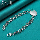 925 Sterling Silver Oval Pendant Bracelet Thick Chain Wedding Engagement Jewelry