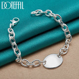 925 Sterling Silver Oval Pendant Bracelet Thick Chain Wedding Engagement Jewelry