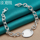 925 Sterling Silver Oval Pendant Bracelet Thick Chain Wedding Engagement Jewelry