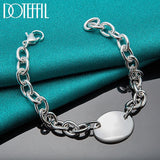 925 Sterling Silver Oval Pendant Bracelet Thick Chain Wedding Engagement Jewelry