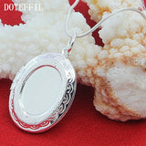 925 Silver Oval Round Photo Frame Pendant Necklace Snake Chain Wedding Jewelry