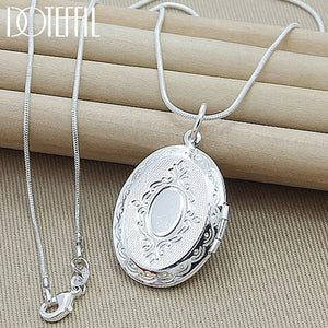 925 Silver Oval Round Photo Frame Pendant Necklace Snake Chain Wedding Jewelry