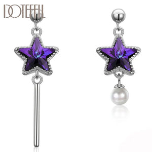 925 Silver Pearl Blue/Purple Crystal Star Drop Earrings Women Jewelry