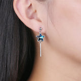 925 Silver Pearl Blue/Purple Crystal Star Drop Earrings Women Jewelry