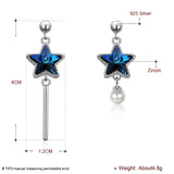 925 Silver Pearl Blue/Purple Crystal Star Drop Earrings Women Jewelry