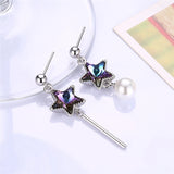 925 Silver Pearl Blue/Purple Crystal Star Drop Earrings Women Jewelry