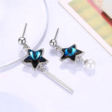 925 Silver Pearl Blue/Purple Crystal Star Drop Earrings Women Jewelry