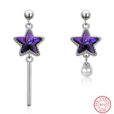 925 Silver Pearl Blue/Purple Crystal Star Drop Earrings Women Jewelry