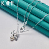925 Silver Pearl Butterfly Zircon Pendant Necklace Wedding Jewelry