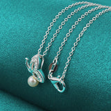 925 Silver Pearl Butterfly Zircon Pendant Necklace Wedding Jewelry