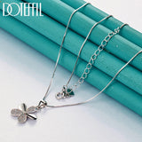 925 Silver Petal Pendant Necklace AAA Zircon 18 Inch Box Chain Wedding Jewelry
