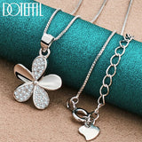 925 Silver Petal Pendant Necklace AAA Zircon 18 Inch Box Chain Wedding Jewelry