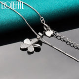 925 Silver Petal Pendant Necklace AAA Zircon 18 Inch Box Chain Wedding Jewelry