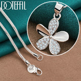 925 Silver Petal Pendant Necklace AAA Zircon 18 Inch Box Chain Wedding Jewelry