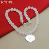 925 Silver Pink Agate Pendant Necklace, Wedding Jewelry