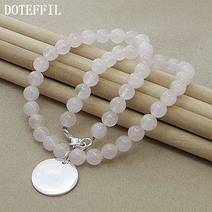 925 Silver Pink Agate Pendant Necklace, Wedding Jewelry