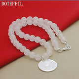 925 Silver Pink Agate Pendant Necklace, Wedding Jewelry