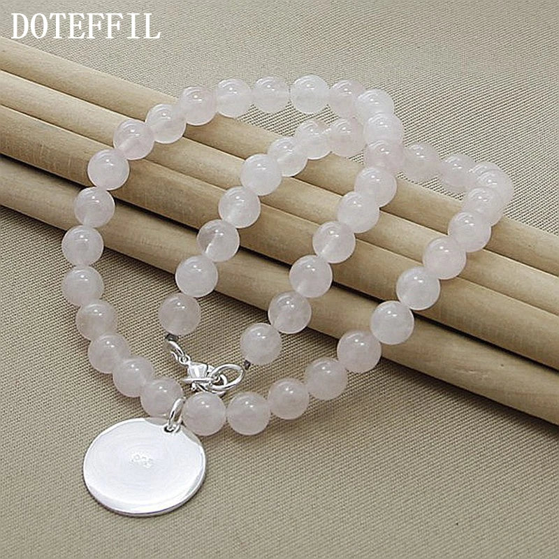 925 Silver Pink Agate Pendant Necklace, Wedding Jewelry