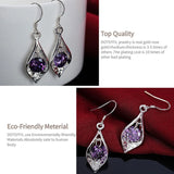 925 Silver Purple Zircon Drop Earrings Women Gift Wedding Party Jewelry