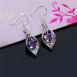 925 Silver Purple Zircon Drop Earrings Women Gift Wedding Party Jewelry