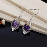 925 Silver Purple Zircon Drop Earrings Women Gift Wedding Party Jewelry